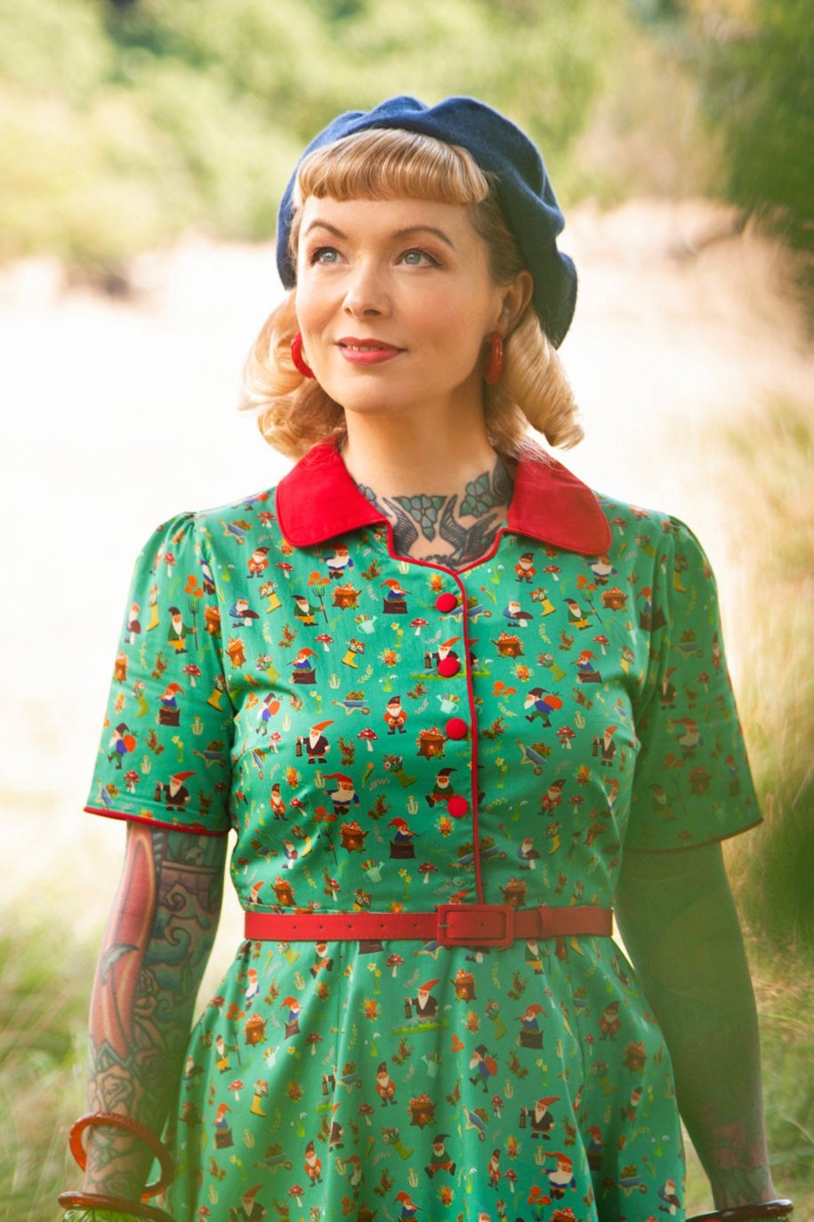 Penelope Garden Gnome Shirt Dress In Green