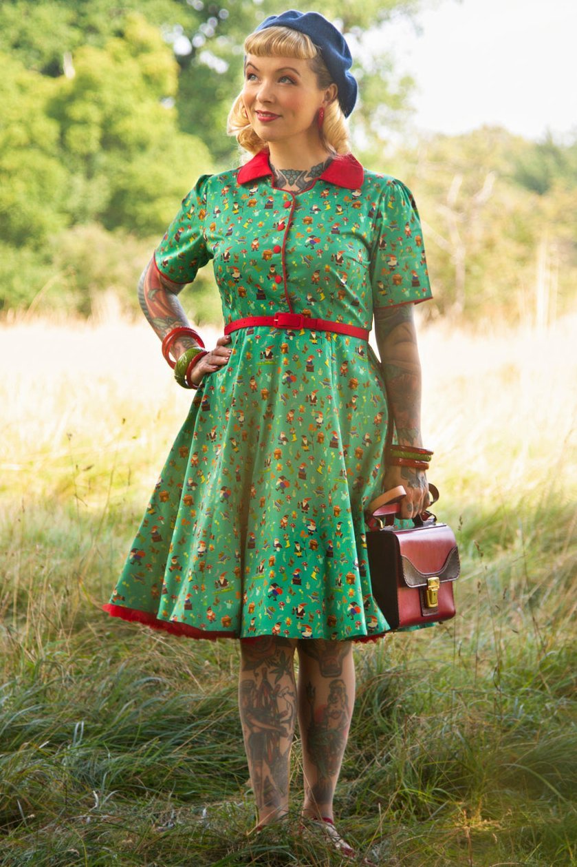 Penelope Garden Gnome Shirt Dress In Green