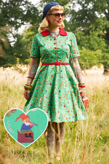 Penelope Garden Gnome Shirt Dress In Green