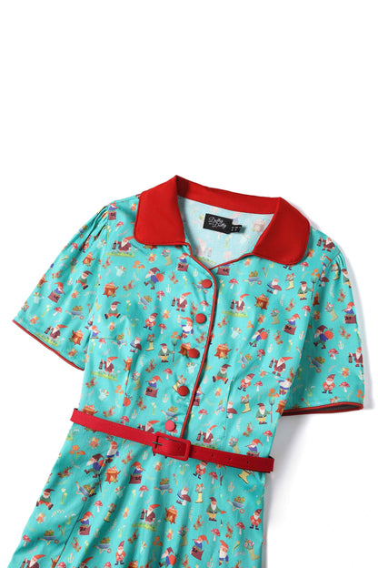 Penelope Garden Gnome Shirt Dress In Green