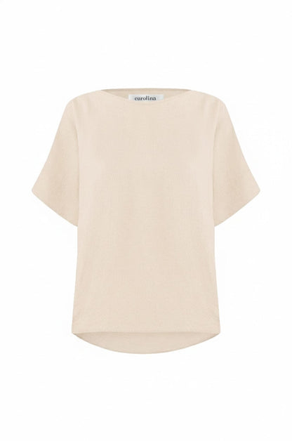 Gemma Short Sleeve Round Neck Top Cream