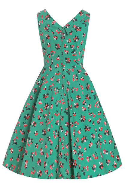 Grace Green Cherry Pleated Bust Dress