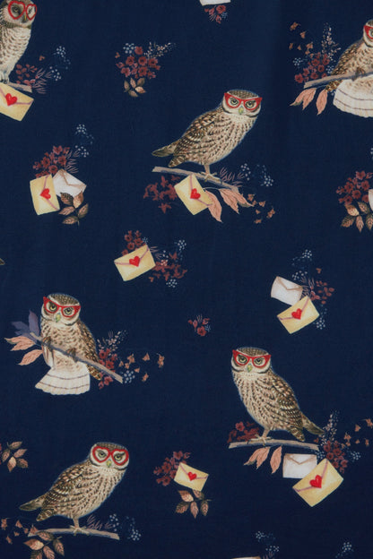 Amanda Owl & Letter Swing Dress in Dark Blue