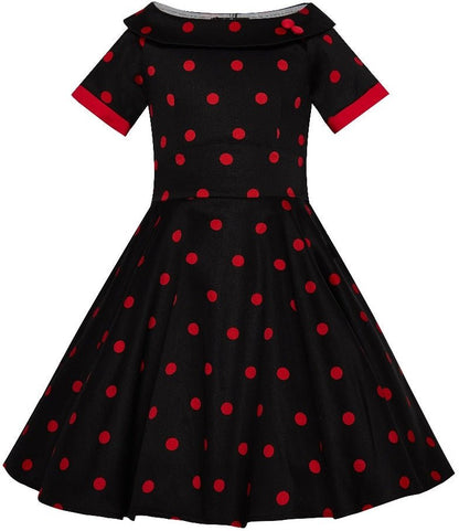 Children Darlene Swing Dress In Black & Red Polka Dot