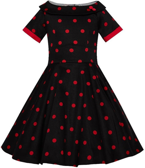 Children Darlene Swing Dress In Black & Red Polka Dot