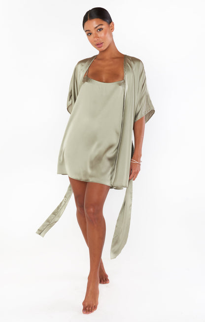 First Look Robe ~ Moss Green Luxe Satin