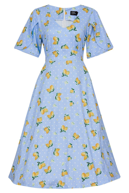 Janice Blue Lemon Petal Sleeved Tea Dress