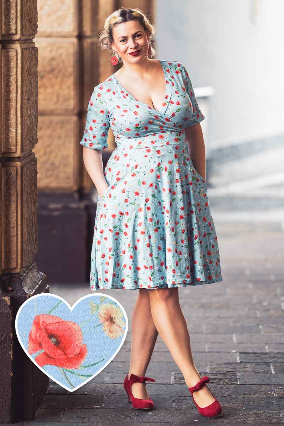 Matilda Light Blue Poppy Wrap Dress