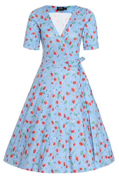 Matilda Light Blue Poppy Wrap Dress