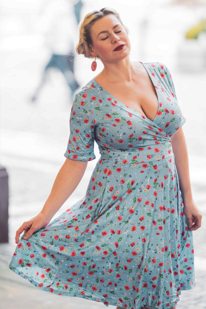 Matilda Light Blue Poppy Wrap Dress