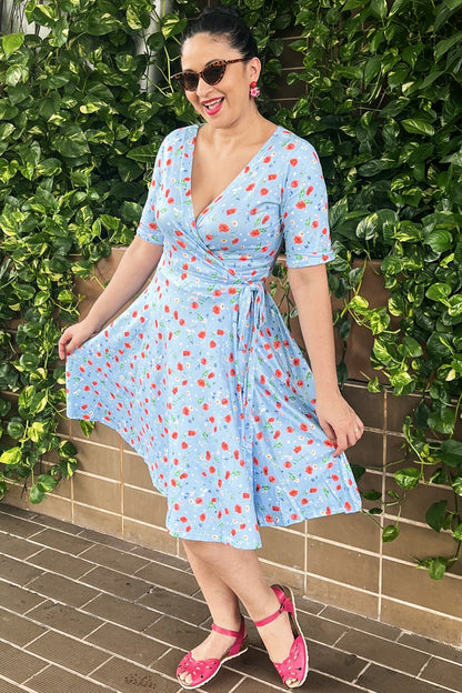 Matilda Light Blue Poppy Wrap Dress