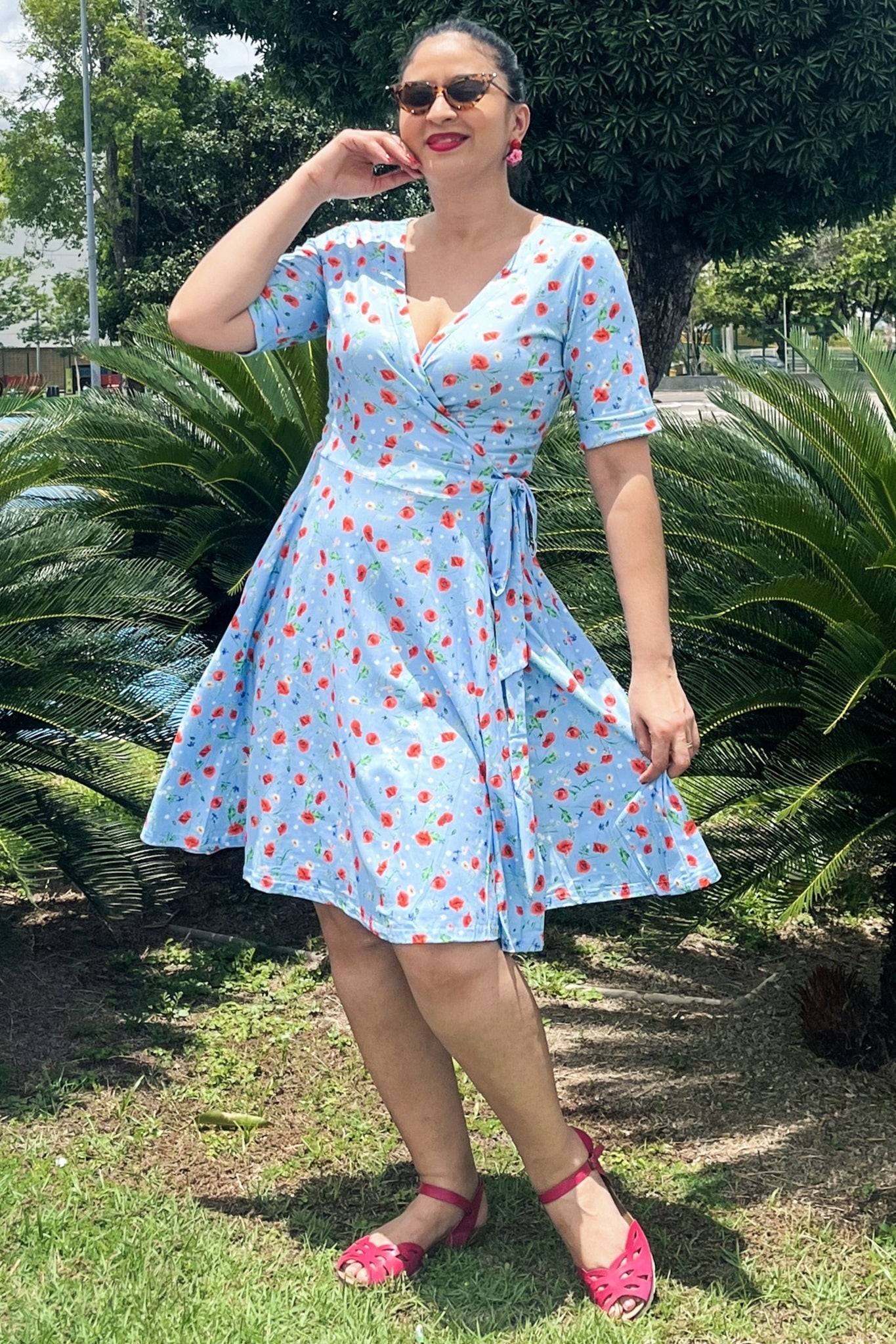 Matilda Light Blue Poppy Wrap Dress