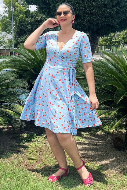 Matilda Light Blue Poppy Wrap Dress