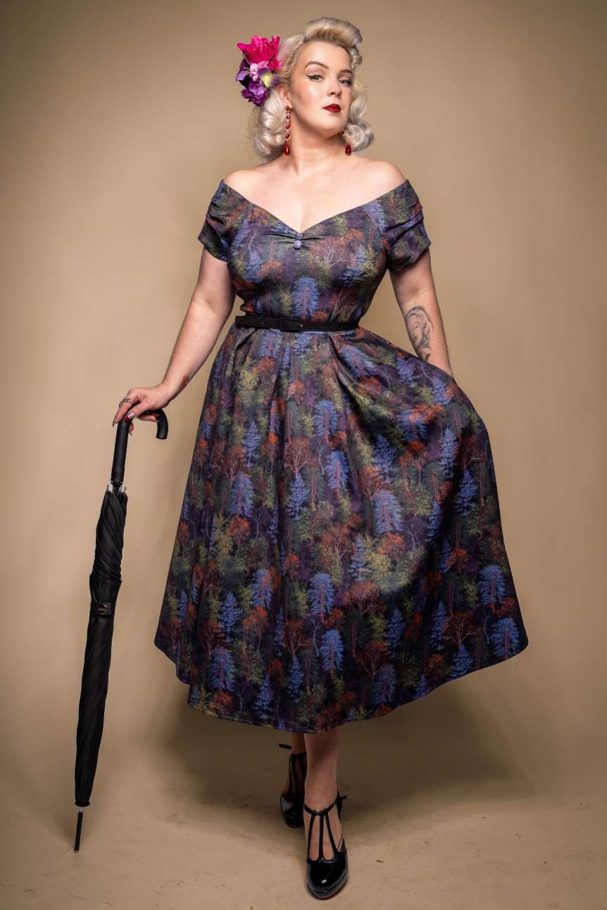 Lily Autumn Foliage Off Shoulder Dress