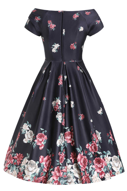 Lily Black Falling Rose Off Shoulder Dress