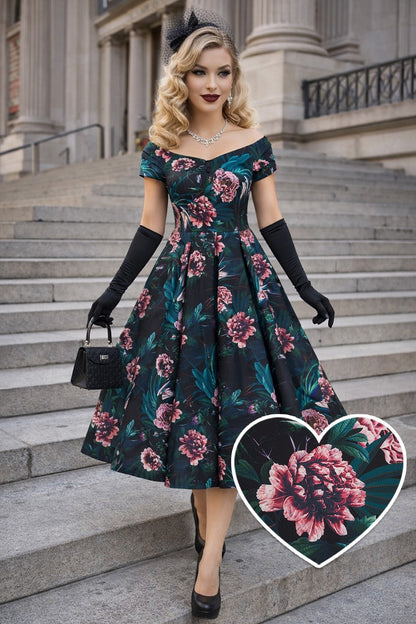 Lily Black Peony Off Shoulder Dress
