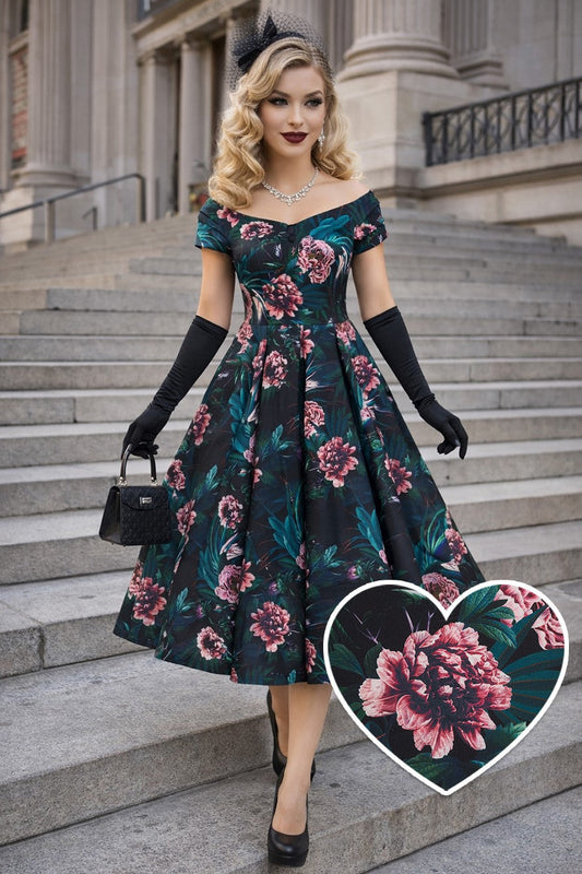 Lily Black Peony Off Shoulder Dress