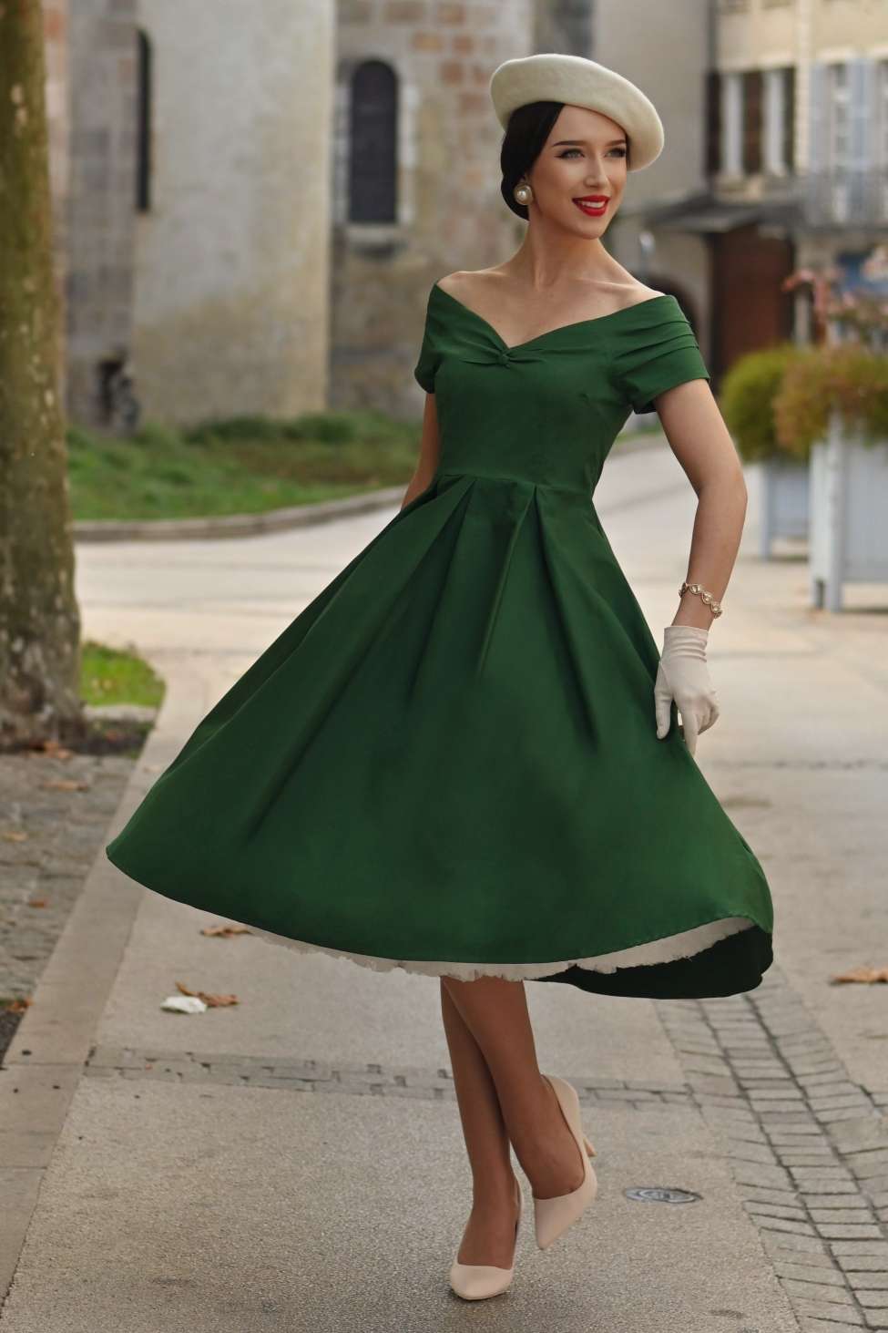 Lily Dark Green Off Shoulder Dress