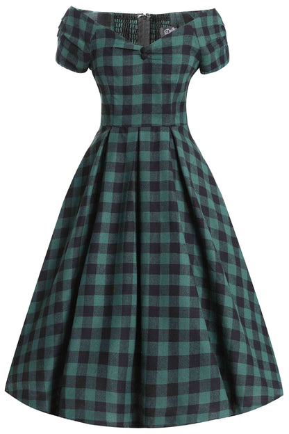 Lily Green Check Off Shoulder Dress