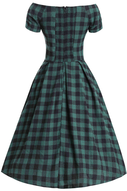 Lily Green Check Off Shoulder Dress
