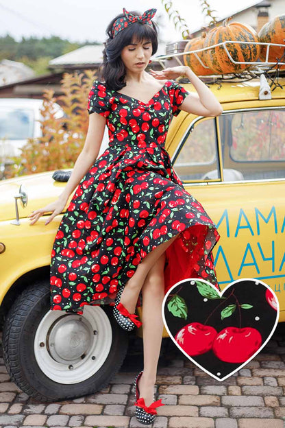 Lily Off Shoulder Cherry Swing Dress
