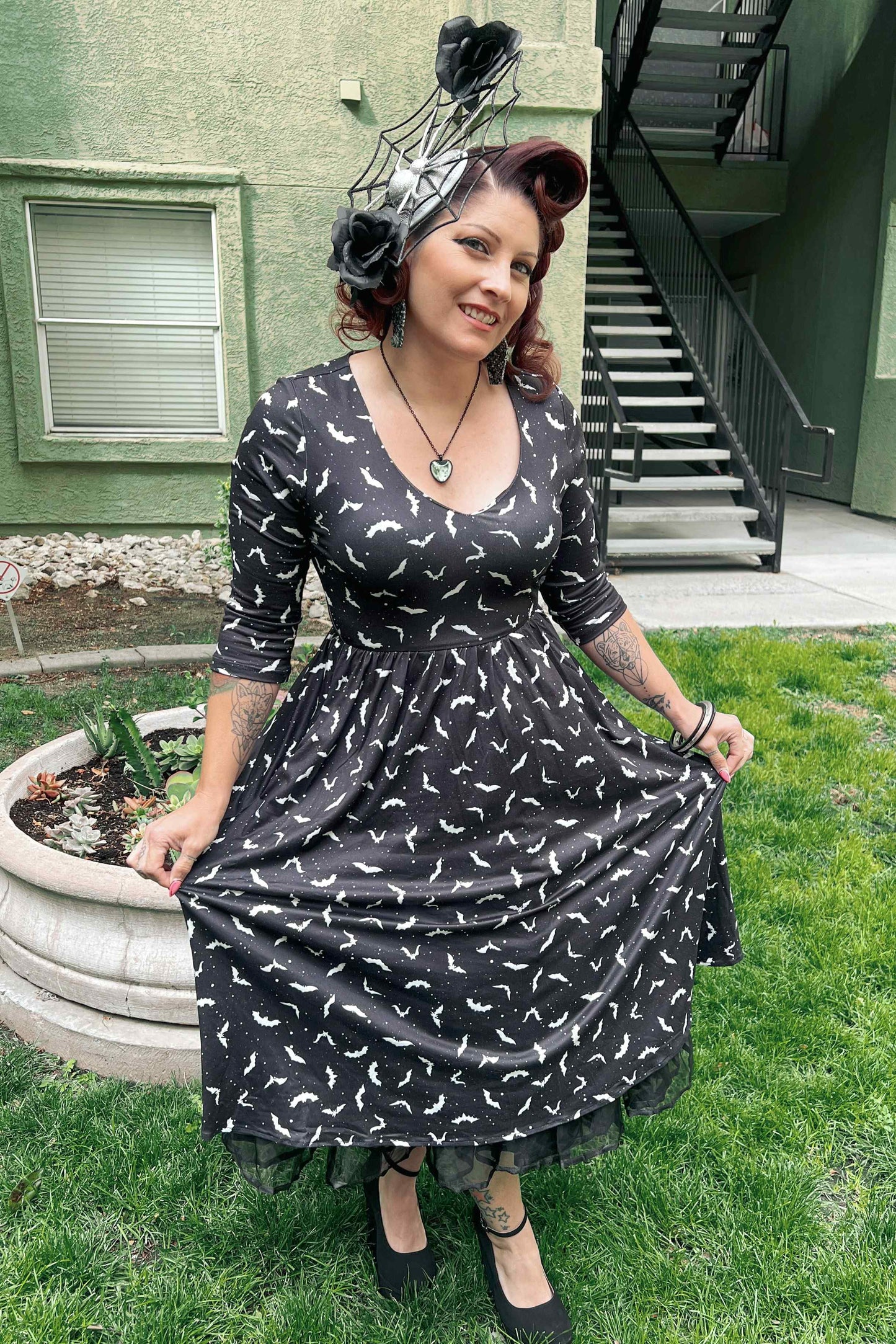 Billie Long Sleeved Black Bat Dress