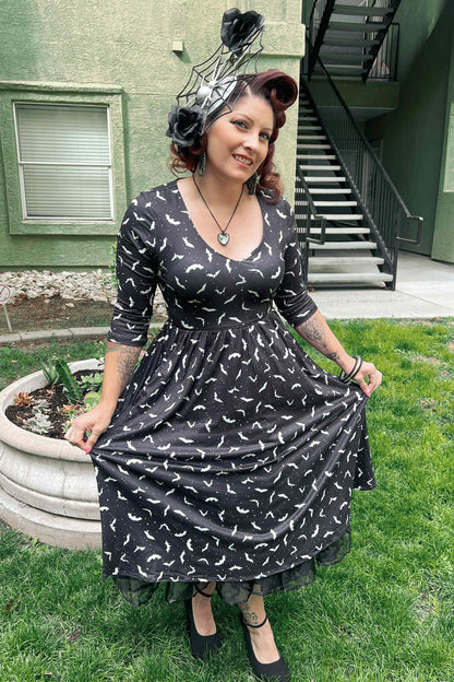 Billie Long Sleeved Black Bat Dress