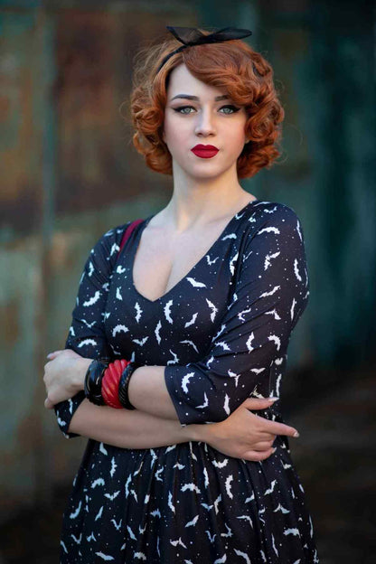 Billie Long Sleeved Black Bat Dress