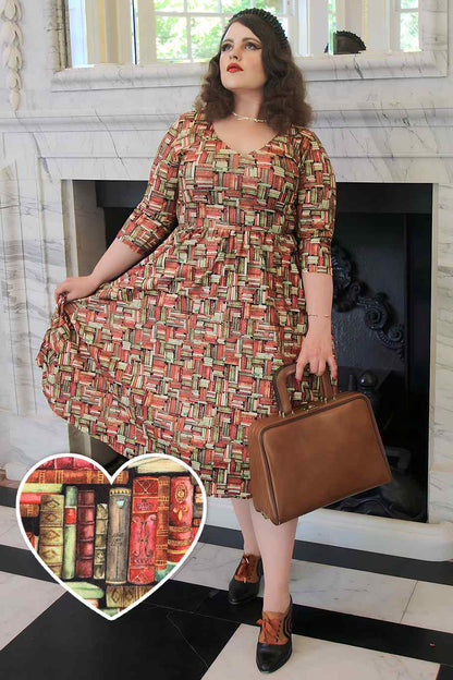 Billie Long Sleeved Book Print Flared Dress