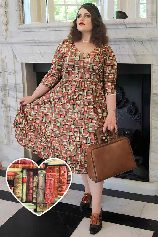 Billie Long Sleeved Book Print Flared Dress