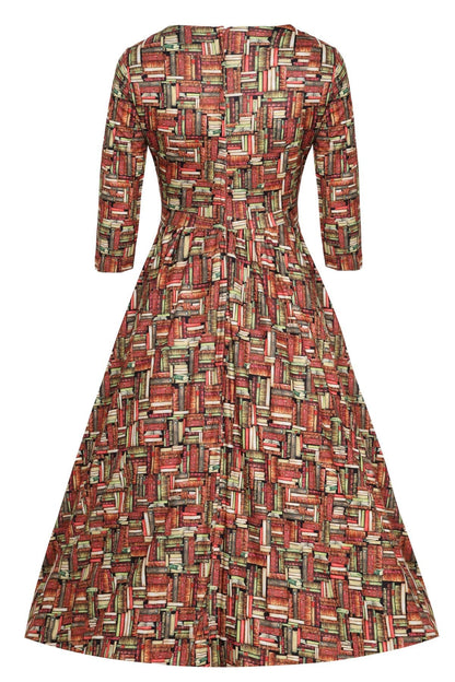Billie Long Sleeved Book Print Flared Dress