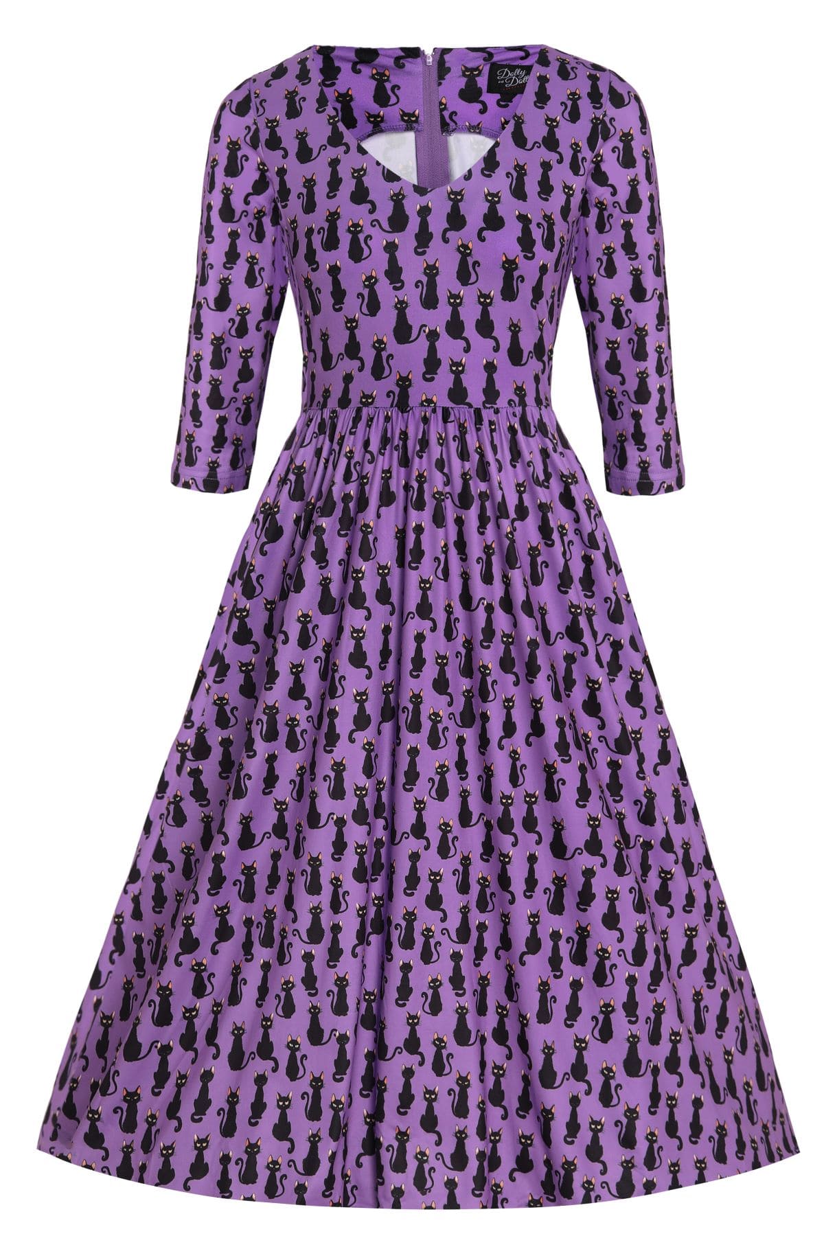 Billie Long Sleeved Purple Black Cat Dress