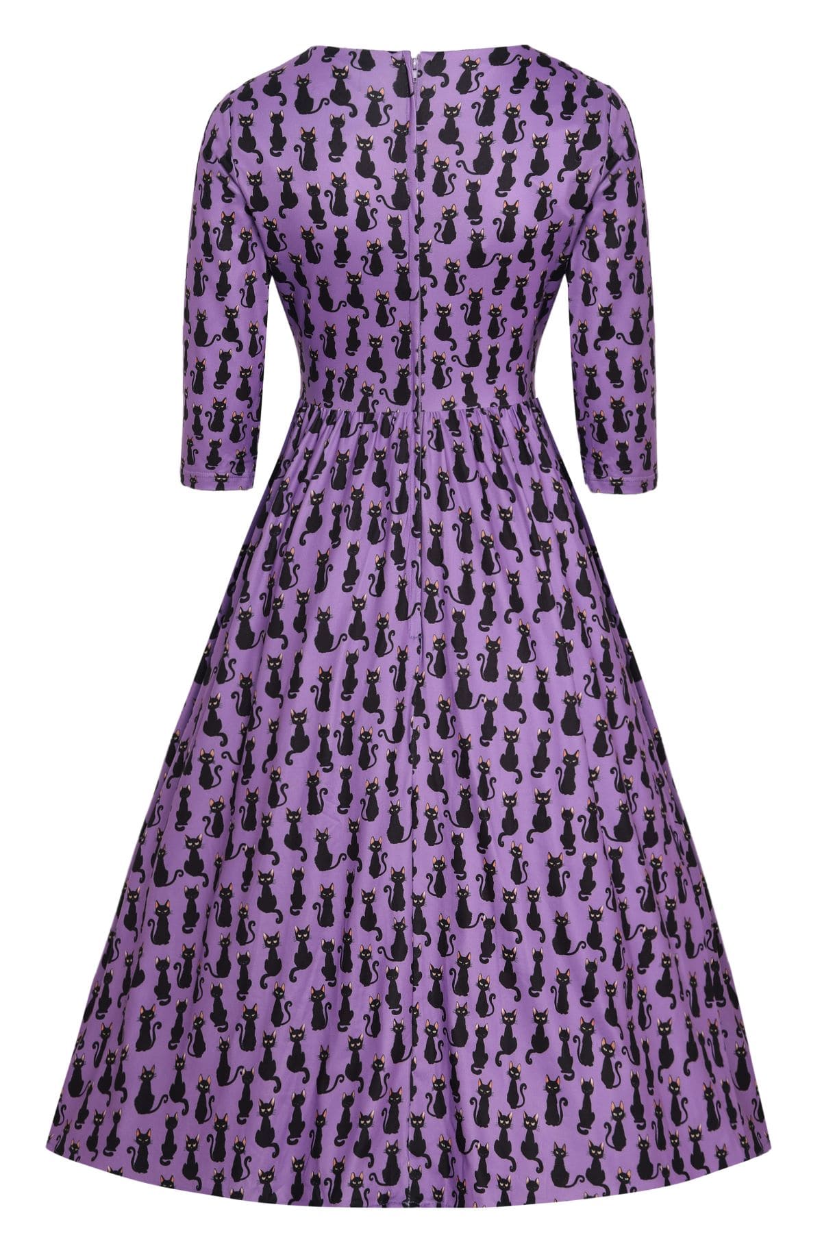Billie Long Sleeved Purple Black Cat Dress