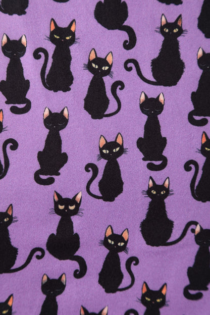 Billie Long Sleeved Purple Black Cat Dress