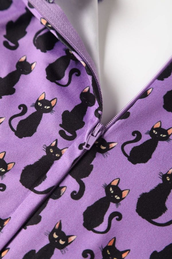 Billie Long Sleeved Purple Black Cat Dress