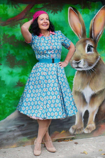 Mabel Baby Deer Midi Shirt Dress In Blue