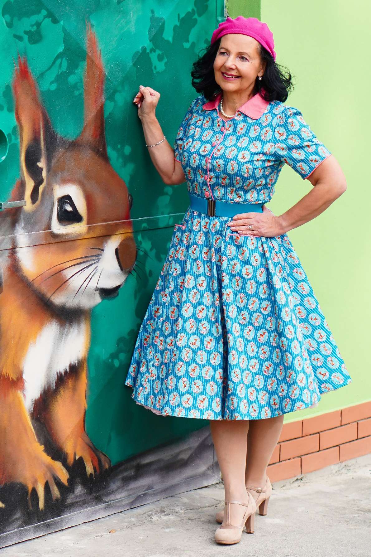 Mabel Baby Deer Midi Shirt Dress In Blue