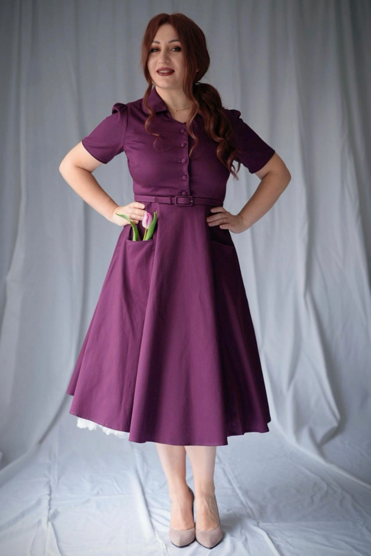 Mabel Purple Midi Shirt Dress