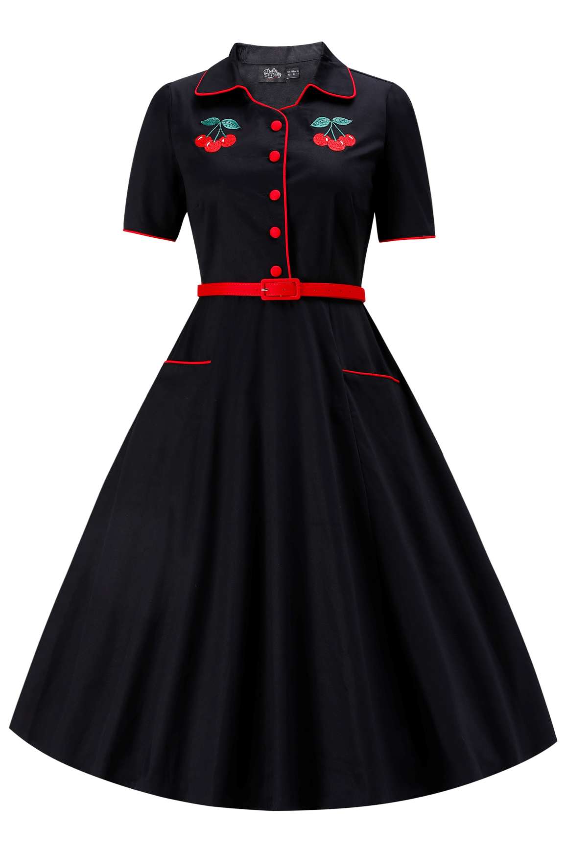 Mabel Rockabilly Midi Shirt Dress With Cherry Embroidery