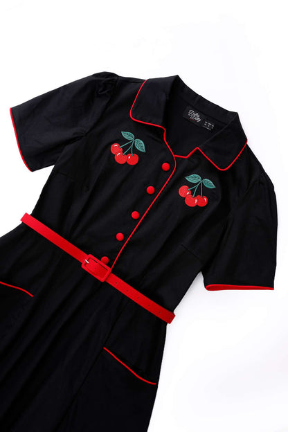Mabel Rockabilly Midi Shirt Dress With Cherry Embroidery