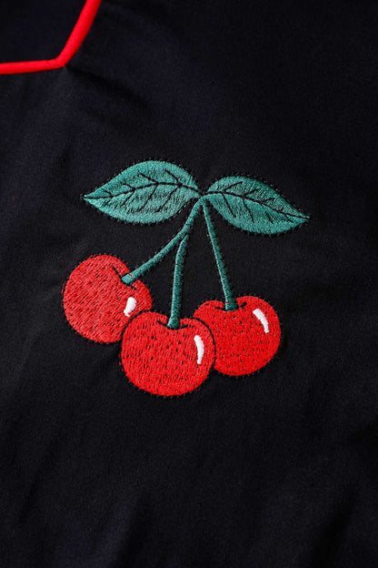 Mabel Rockabilly Midi Shirt Dress With Cherry Embroidery