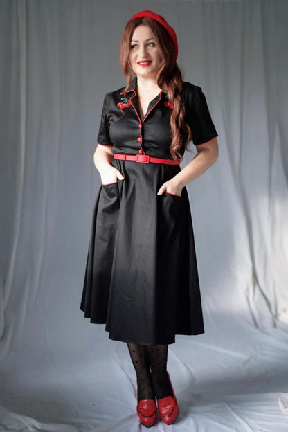 Mabel Rockabilly Midi Shirt Dress With Cherry Embroidery