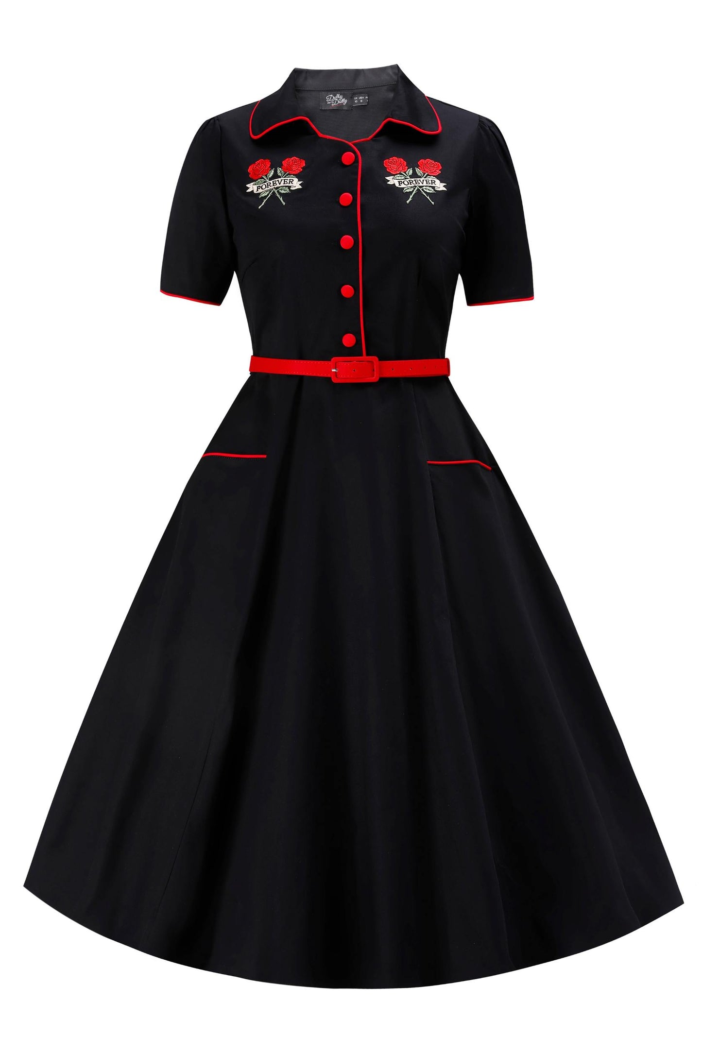 Mabel Rockabilly Shirt Dress With Rose Embroidery