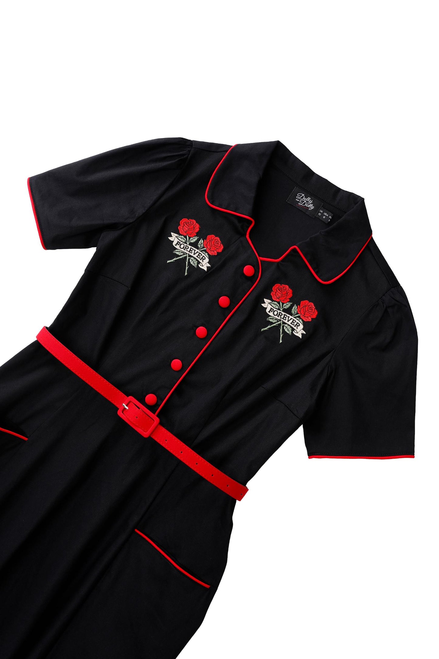 Mabel Rockabilly Shirt Dress With Rose Embroidery