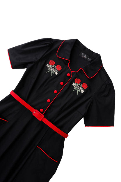 Mabel Rockabilly Shirt Dress With Rose Embroidery