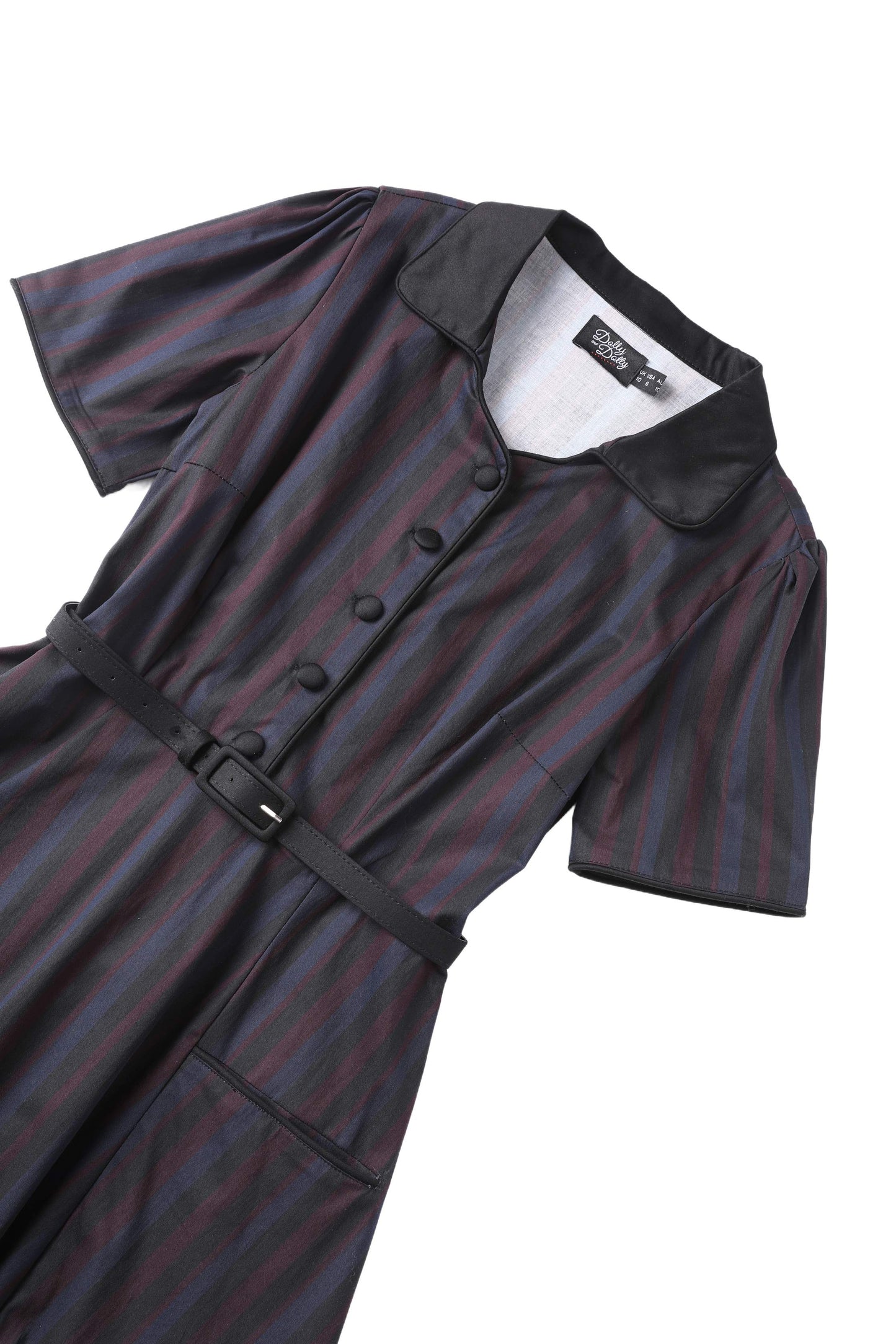 Mabel Rockabilly Striped Shirt Dress In Navy Blue