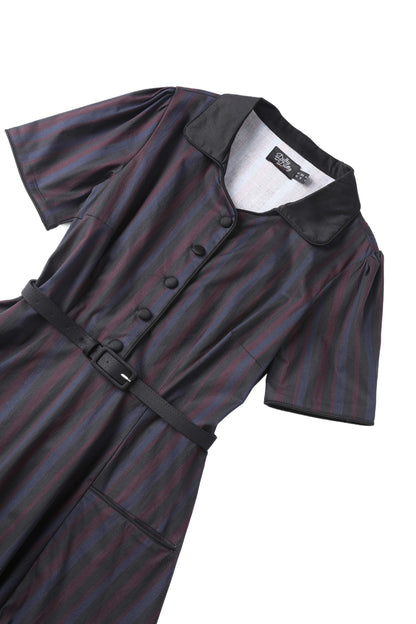 Mabel Rockabilly Striped Shirt Dress In Navy Blue