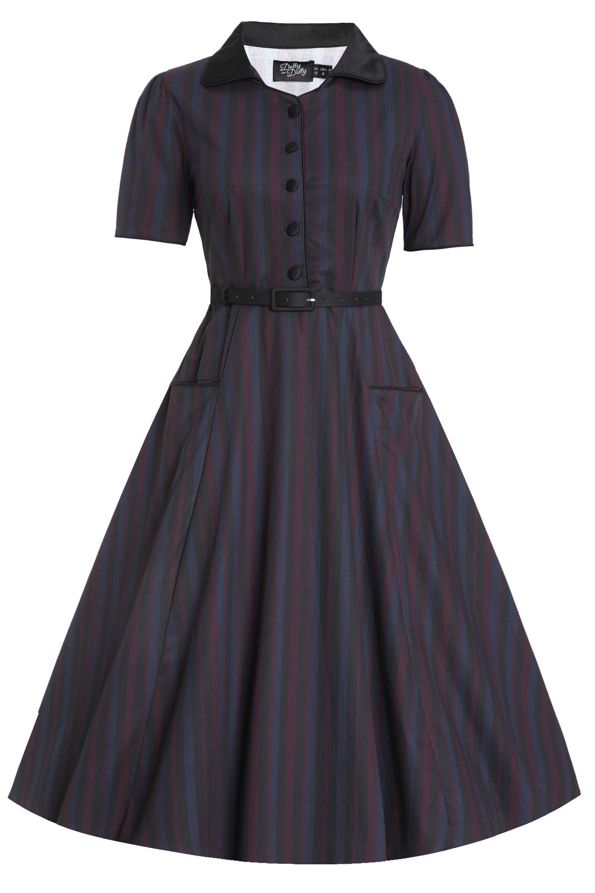 Mabel Rockabilly Striped Shirt Dress In Navy Blue
