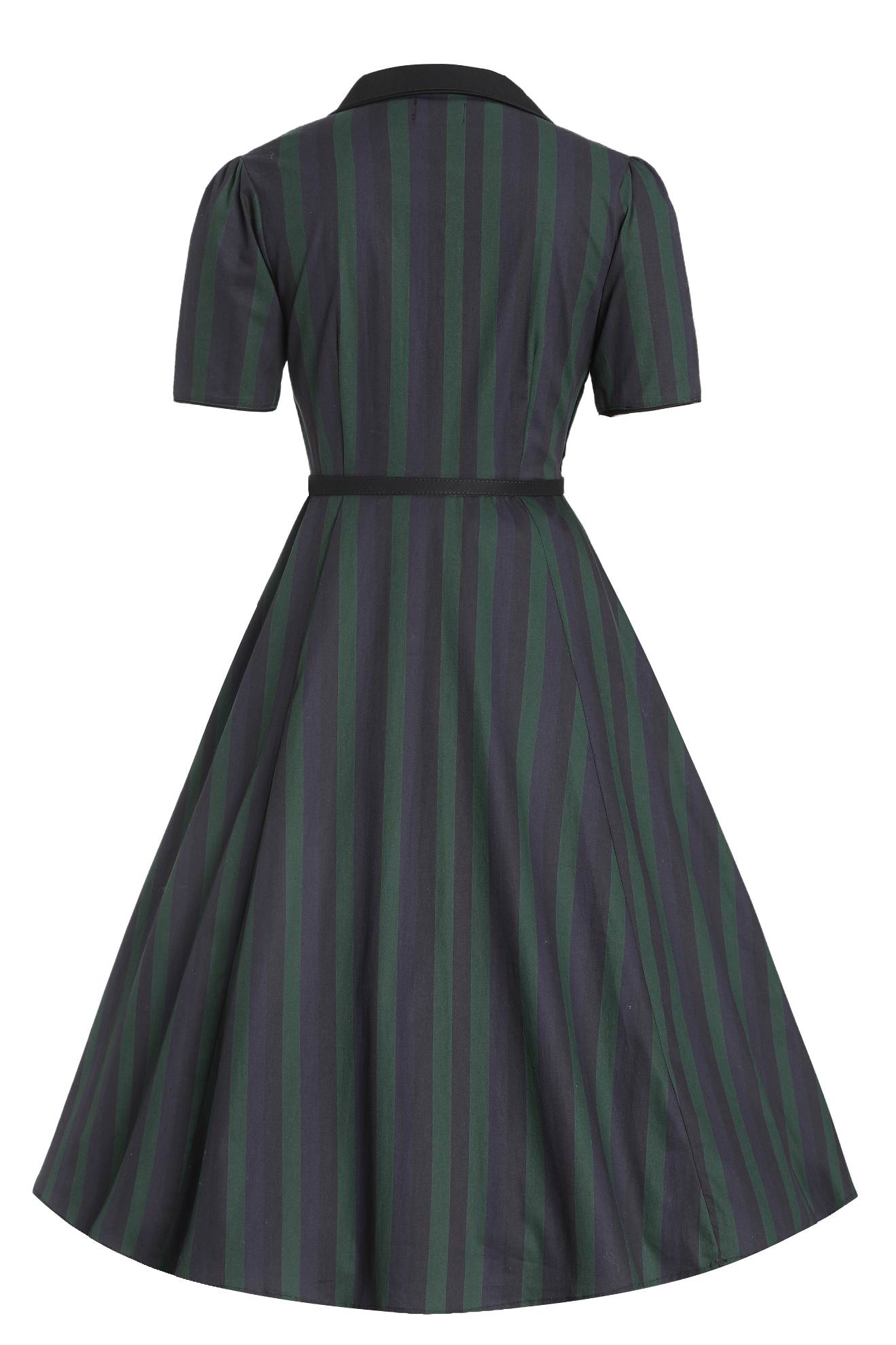 Mabel Rockabilly Striped Shirt Dress In Dark Green