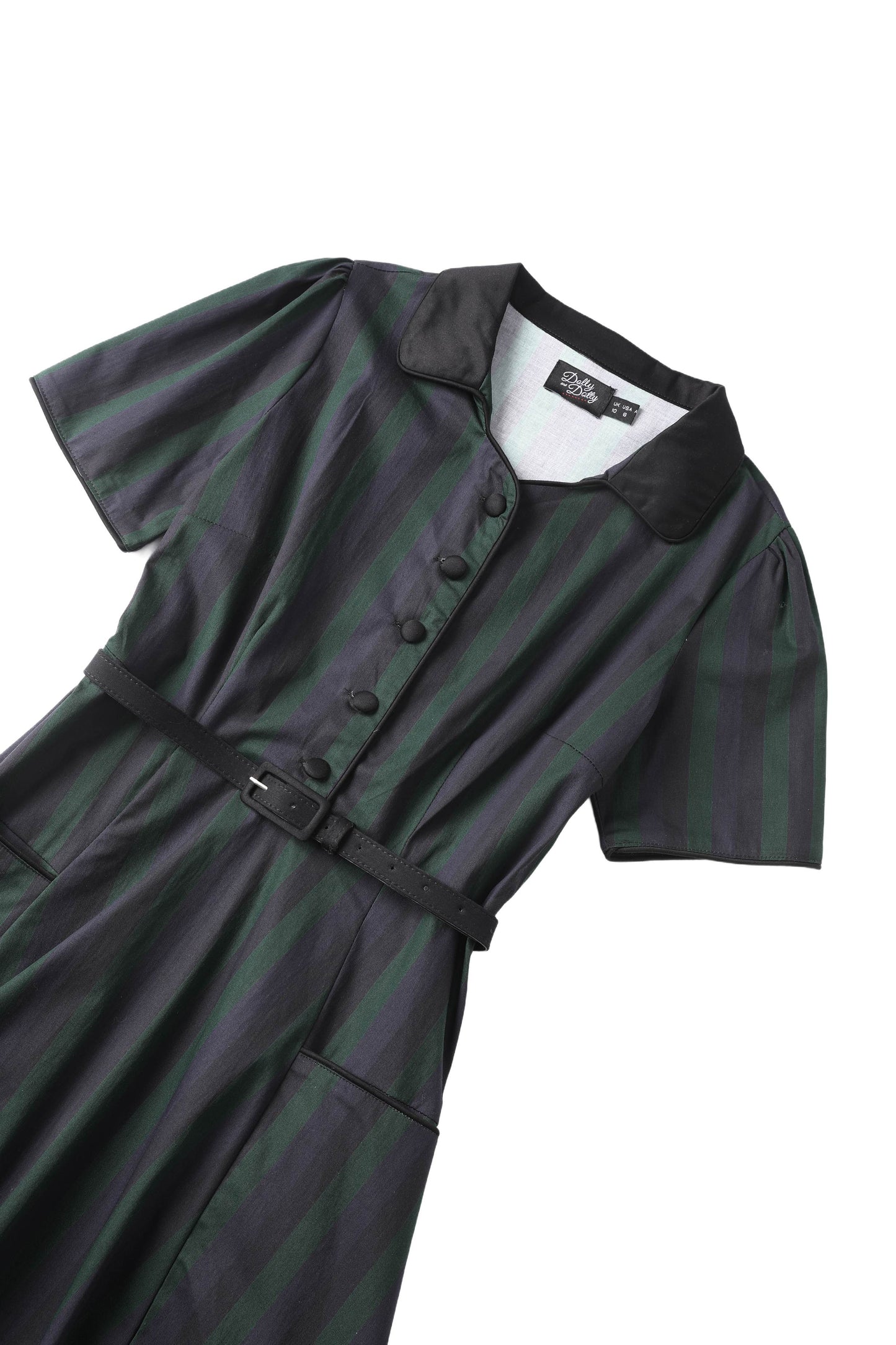 Mabel Rockabilly Striped Shirt Dress In Dark Green
